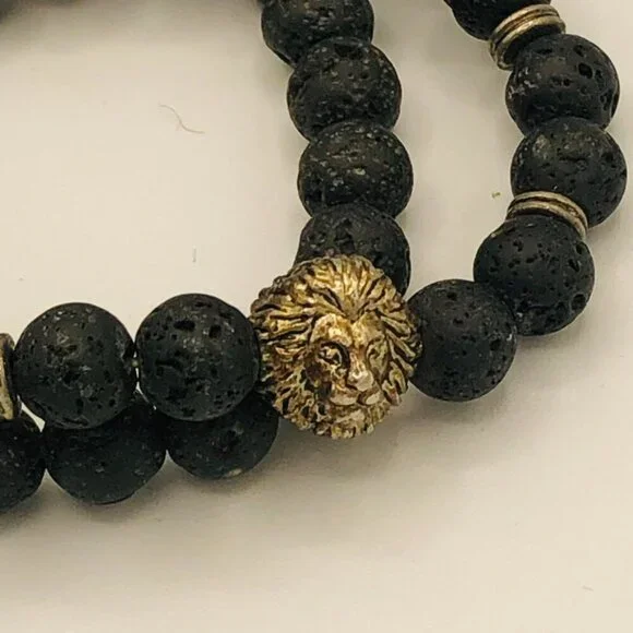 Set of Lava Stone Stretch Bracelets with Accent Beads - Picture 4 of 6